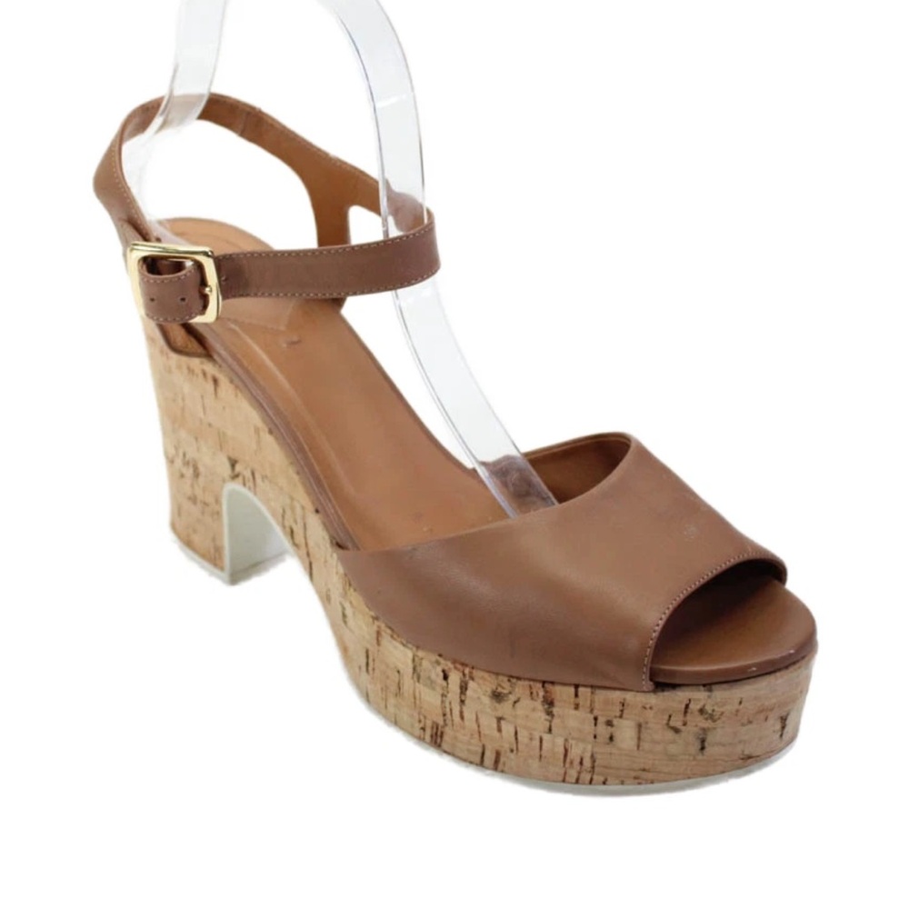 Fendi Womens Leather Cork Platform Slingbacks Sandal Heels Brown Size 40.5 10.5
